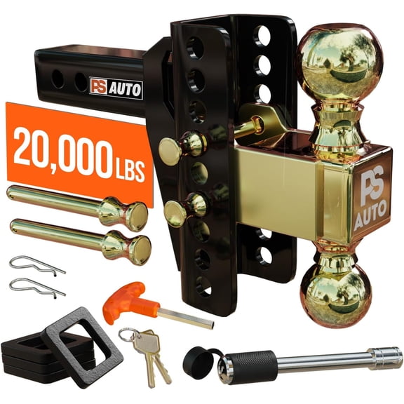 Adjustable Drawbar Trailer Hitch - 20,000 LBS, Fits 2 and 2-5/16 Inch Balls, US Gov Tested & Certified, for RV Towing, Motorcycles Powersports