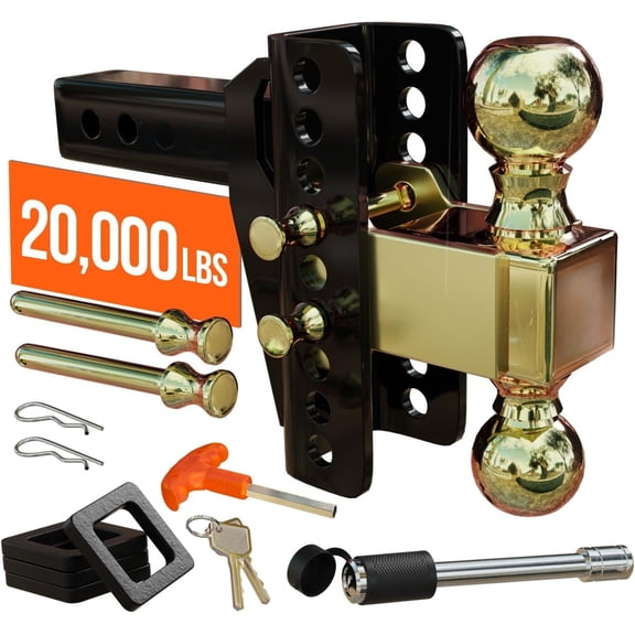 Adjustable Drawbar Trailer Hitch - 20,000 LBS, Fits 2 and 2-5/16 Inch Balls, US Gov Tested & Certified, for RV Towing, Motorcycles & Powersports