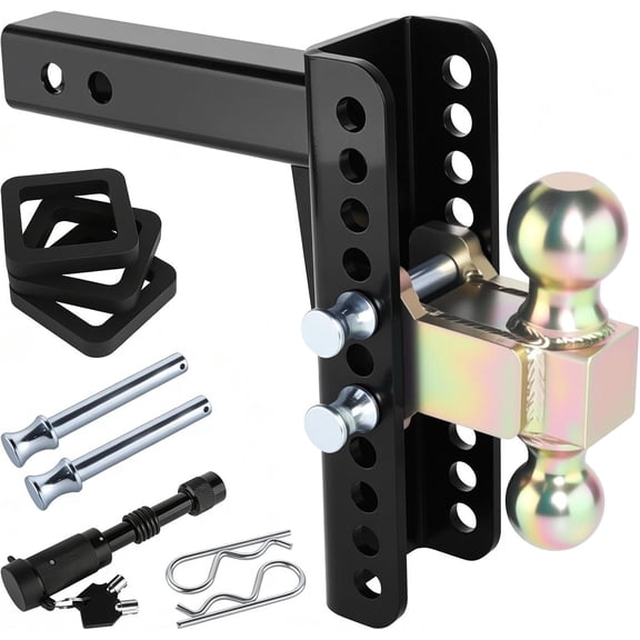 Adjustable Drawbar Trailer Hitch Fit for 2-Inch Receiver with 8" Drop/Rise and Carbon Steel 2" and 2-5/16" Ball Hitches Heavy Duty for Max Towing 20000 LBS