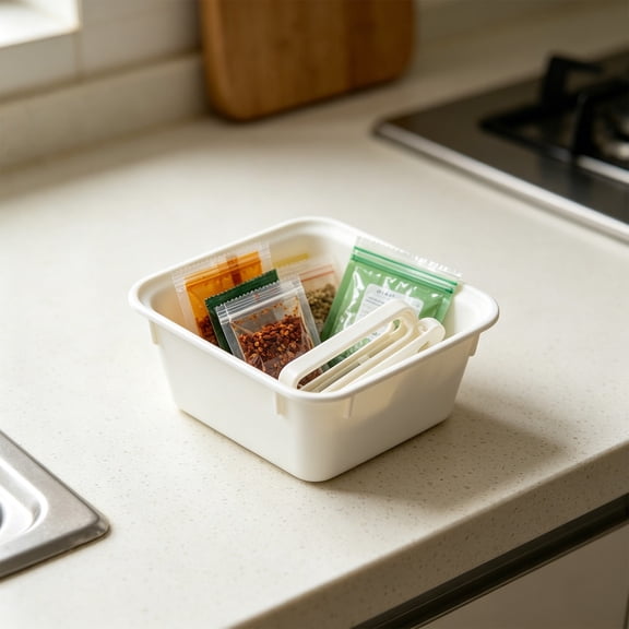 Adjustable Drawer Organizer Stackable Storage Bins Dividers Plastic for Silverware Kitchen Bathroom Office White 3.46" x 3.46"