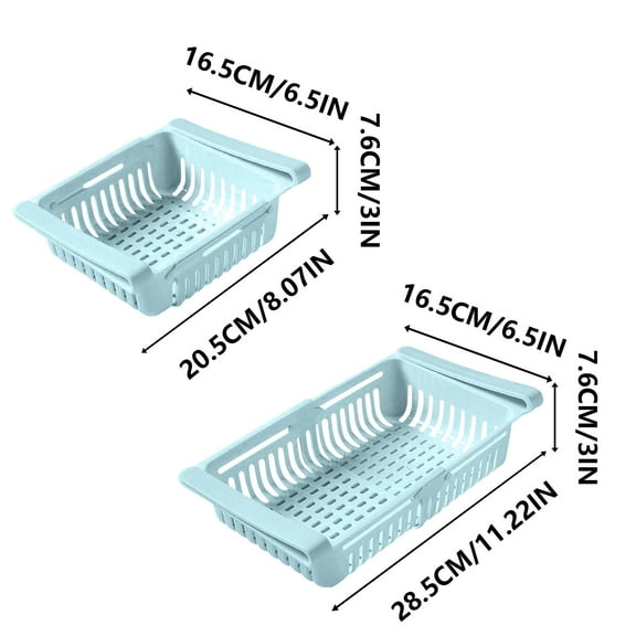 Adjustable Drawer for Fridge, Kitchen Organizer Adjustable Kitchen Refrigerator Storage Rack Fridge Freezer Shelf Holder Pull-Out Drawer Space (Blue)
