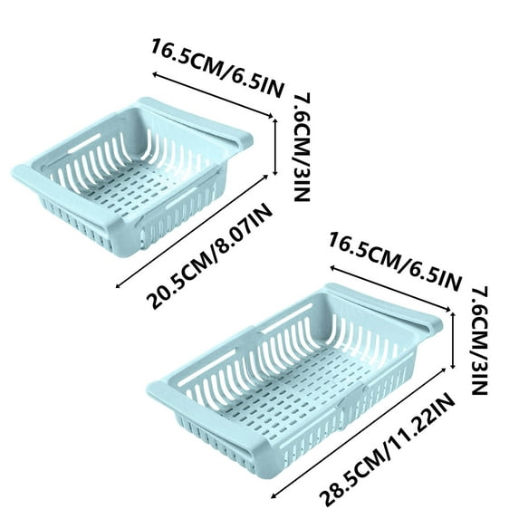 Adjustable Drawer for Fridge, Kitchen Organizer Adjustable Kitchen Refrigerator Storage Rack Fridge Freezer Shelf Holder Pull-Out Drawer Space (Blue)