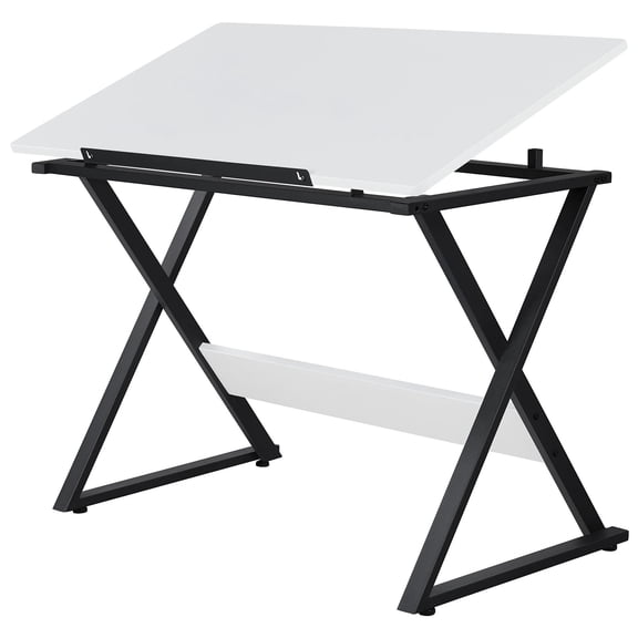 Adjustable Drawing Table, Drafting Desk with 0-30 Tiltable Tabletop for Reading Writing Studying Art Craft Work Station, White