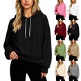 thumbnail image 1 of Adjustable Drawstring Hood Sweatshirt for Women Aesthetic Drop Shoulder Pullover Solid Casual Tops Daily Outfit Match., 1 of 7