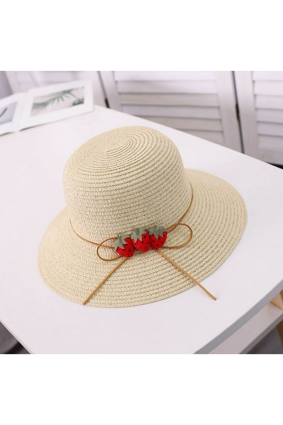 Adjustable Drawstring Sun Hat - Summer Beach Foldable Straw Hat for Adults (Casual & Lightweight) Under 5$, Yubnlvae Fisherman Hatstraw Woven Strawberry , Beige, One Size