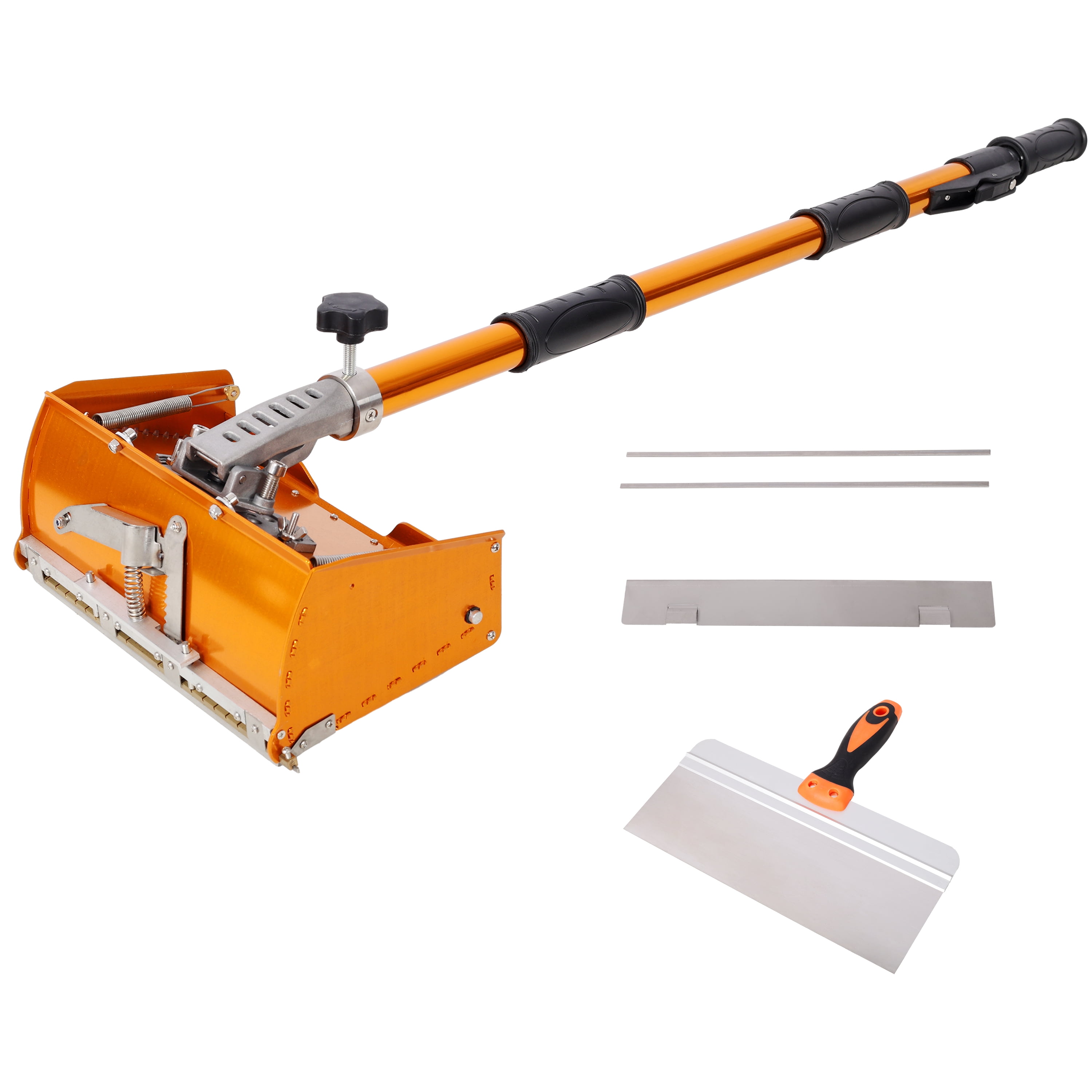 Adjustable Drywall Finishing Tool Plaster Box,With Extendable Handel,With 1PC Mudguard, 2PCS Stainless Steel Blade,1PC 12inch Metal Putty Scraper,for Plasterboard Wallboard Sheetrock,
