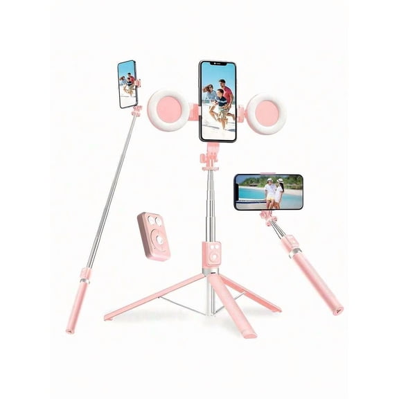 Adjustable Dual Color Temperature Fill Light Selfie Stick Tripod With Dual Fill Lights, Adjustable Dimming Knob, for Makeup, Live Streaming, YT Videos, Photography, Compatible With Cameras