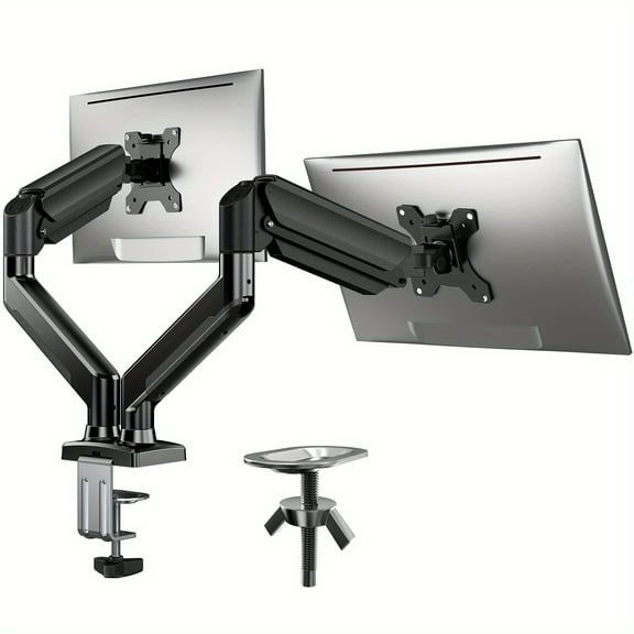 Adjustable Dual Monitor Stand for 32 Inch Screens, 22lbs per Arm, 180° Swivel Tilt, 360° Rotation, VESA 75/100, Home Office Mount