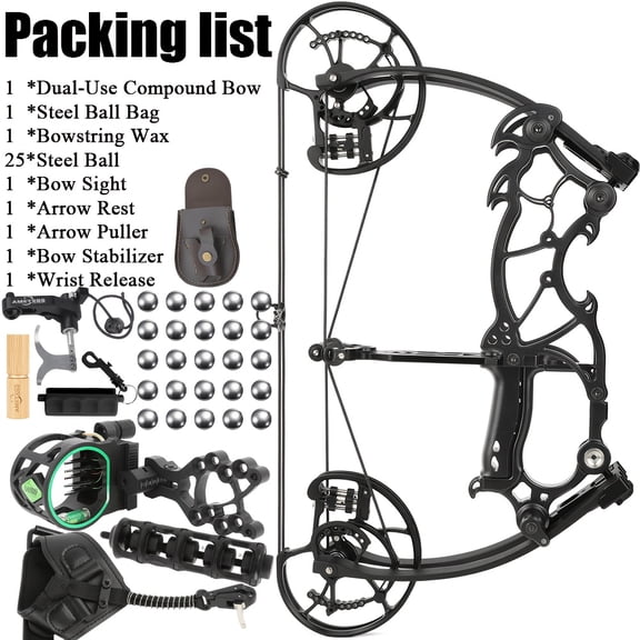 Adjustable Dual-Purpose Compound Bow Set for Adults, Comfort Grip Stable Draw Weight Portable Archery Kit, Complete Beginner Bow and Arrow Kit for Outdoor Target Practice
