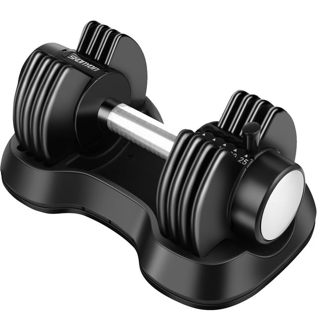 Adjustable Dumbbell Barbell 25 lbs Weight with Handle and Weight Plate for Gym and Home, Black, Single