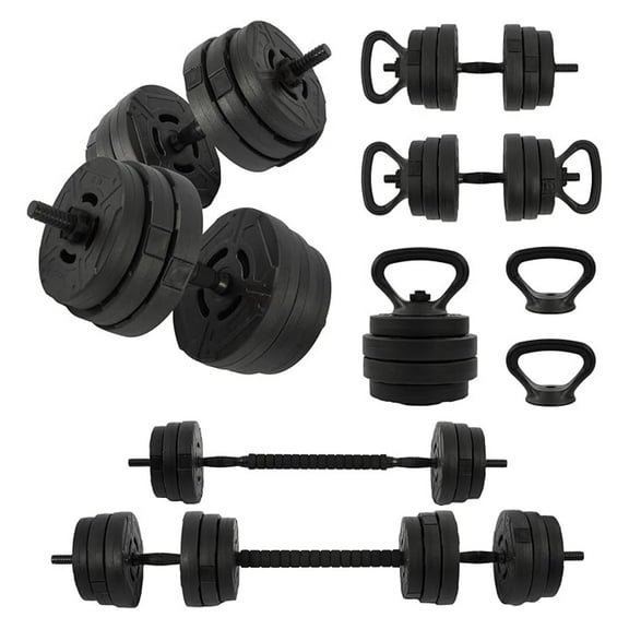 Adjustable Dumbbell & Kettlebell Set - 4-in-1 Portable Weight Set with Handles, Plates & Base - Home Gym Equipment for Strength Training - Up to 60lbs