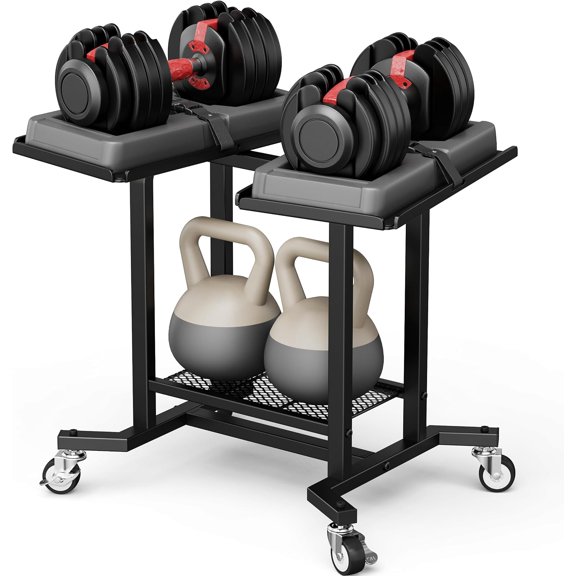Adjustable Dumbbell Rack Stand Weight Frame Heavy Duty Metal Exercise Cart Storage Holder Floor Display Rack Compact Dumbbell Base Stand Organizer For Home Gym Fitness Workout Black