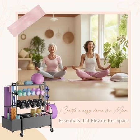 Adjustable Dumbbell Rack, Weight Rack for Dumbbells, Home Gym Storage for Dumbbells Kettlebells Yoga Mat Ball, All in One Workout Equipment Organizer with Caster