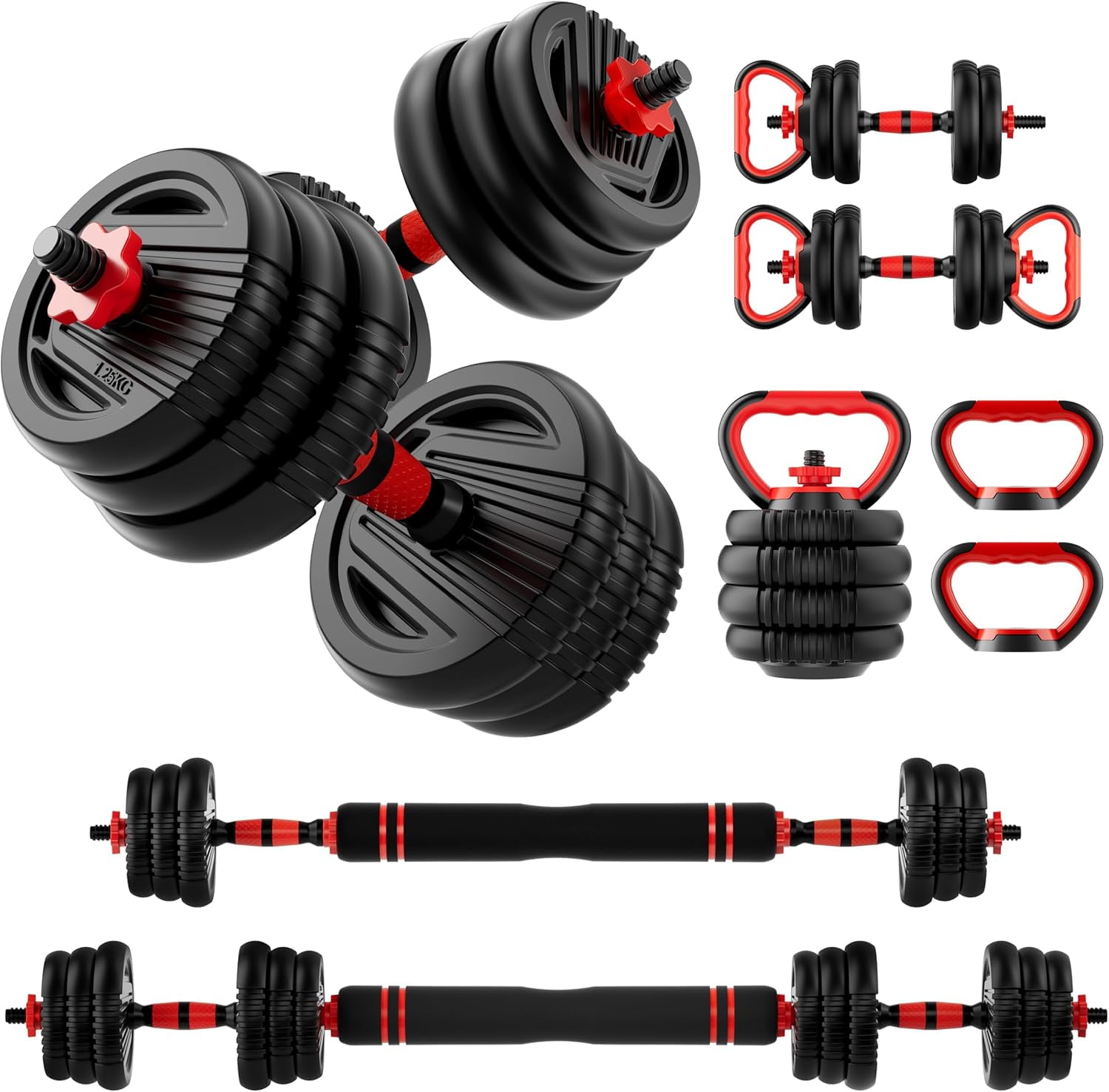 Adjustable Dumbbell Set, 10-90lbs Free Weight Set with Connector, 5-in-1 Dumbbells Convertible to Barbell, Kettlebells, Push-up Stand, Weight Plates for Home Gym Fitness for Men and Women