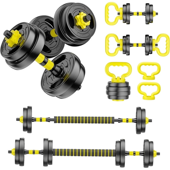 Adjustable Dumbbell Set, 10-90lbs Free Weights with Connector – 4 in 1 Dumbbells, Barbell, Kettlebell & Push Up Stand for Home Gym Fitness