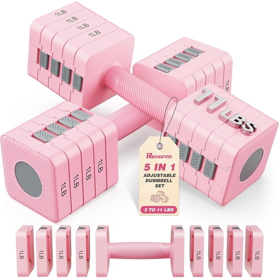 Adjustable Dumbbell Set of 2, 1-Sec Quick-Adjust Dual-Lock Design Dumbbell Set for Women & Men, Compact No-Roll Hand Weights for Home Gym Strength Training & Pilates