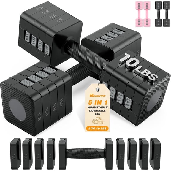 Adjustable Dumbbell Set of 2, 1-Sec Quick-Adjust Dual-Lock Design Hand Weights for Women & Men, Compact No-Roll 10LBS/20LBS Dumbbell Set for Home Gym Strength Training & Pilates