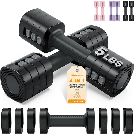 Adjustable Dumbbell Set of 2, 1-Sec Quick-Adjust Dual-Lock Design Hand Weights for Women & Men, Compact No-Roll 10LBS/20LBS Dumbbell Set for Home Gym Strength Training & Pilates