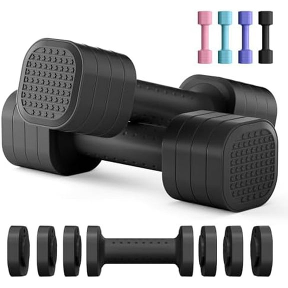 Adjustable Dumbbell Set of 2, 4 in 1 Free Weights Dumbbells Set for Women, Hand Weights for Women at Home, Each 2lb 3lb 4lb 5lb with TPU Soft Rubber Handle for Home Gym Exercise Training Black