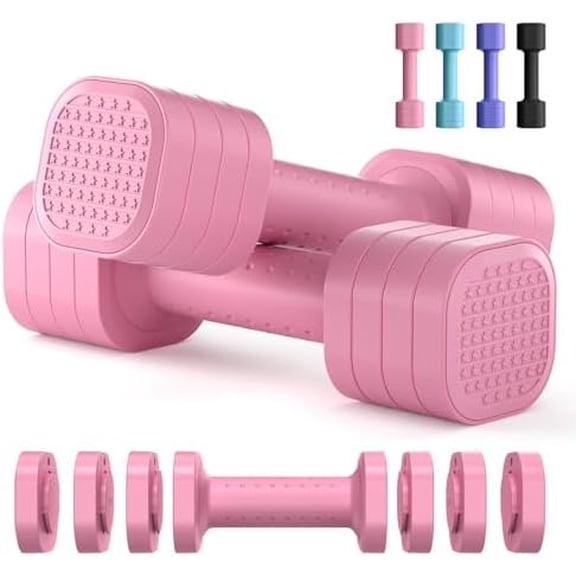 Adjustable Dumbbell Set of 2, 4 in 1 Free Weights Dumbbells Set for Women, Hand Weights for Women at Home, Each 2lb 3lb 4lb 5lb with TPU Soft Rubber Handle for Home Gym Exercise Training Pink