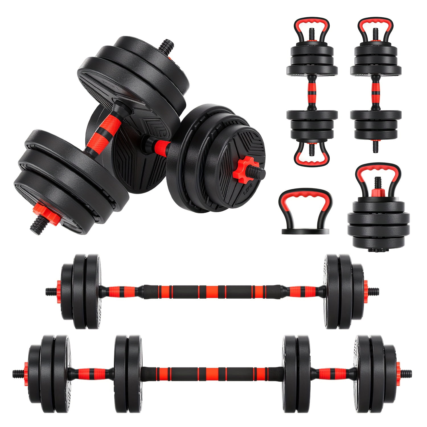 Weights Set Adjustable Dumbbell Set 20-110LBS, 5-in-1 Free Weights Set with Barbell ...