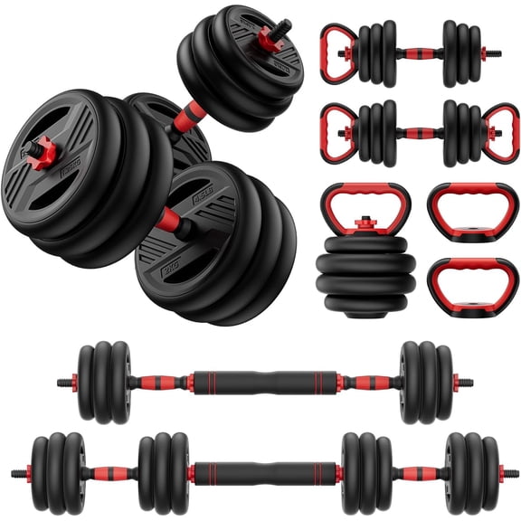 Adjustable Dumbbell Set, 20/30/45/70/90lbs Free Weight Set With Double Locknut, 5-in-1 Dumbbells Includes Barbell, Kettlebells, Push up Stand, Plate, Fitness Exercise for Home Gym Suitable Men/Women