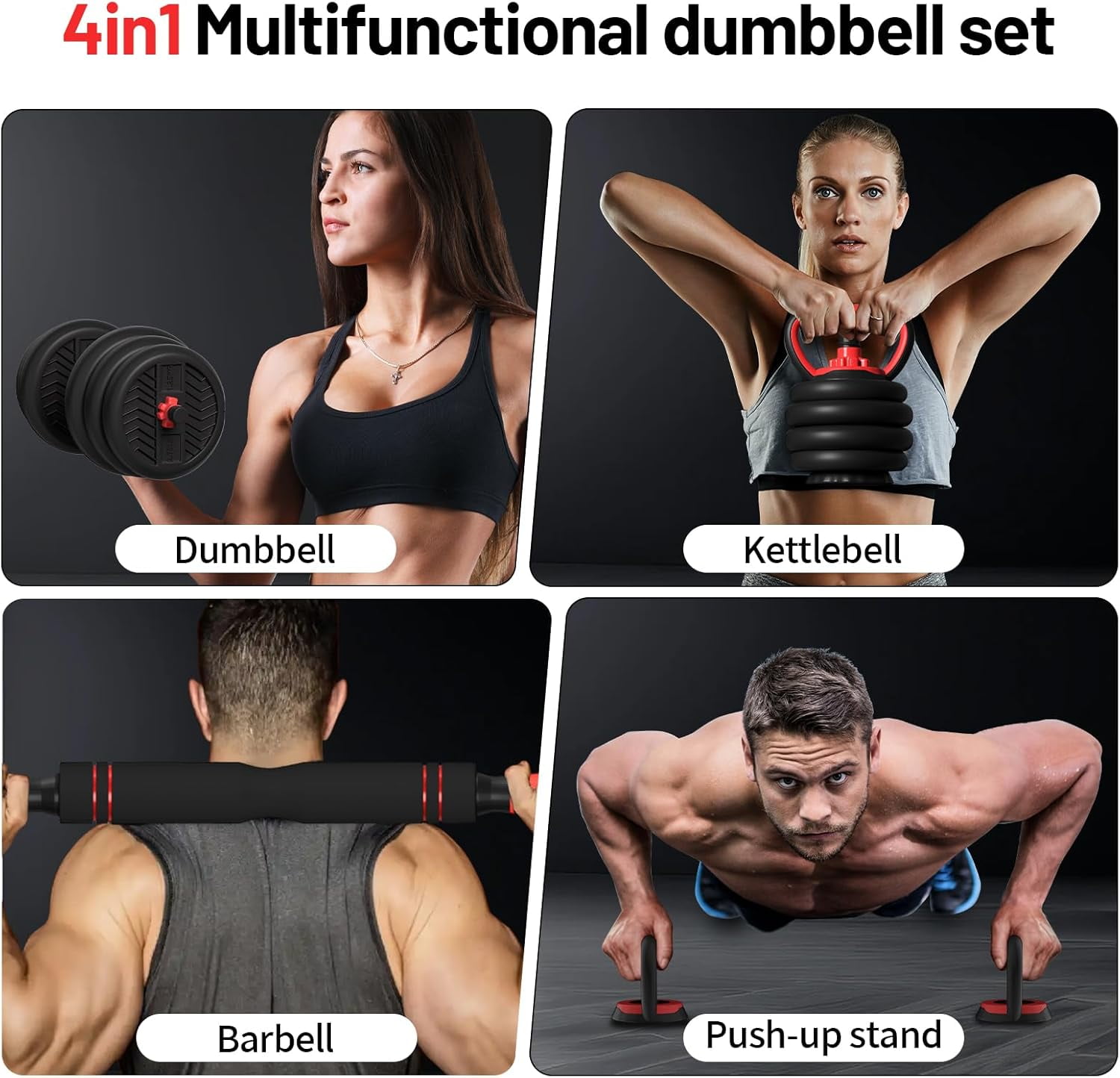 Adjustable Dumbbell Set 20-80lbs, 4-in-1 Home Gym Equipment with Barbell Kettlebell Stand for Strength Training