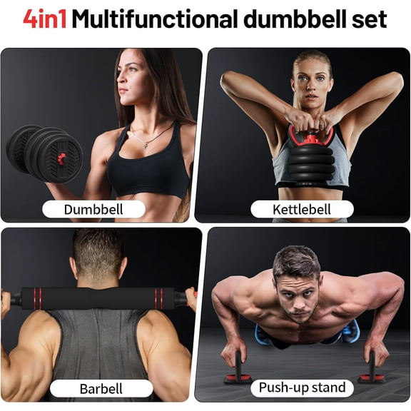Adjustable Dumbbell Set 20-80lbs, 4-in-1 Home Gym Equipment with Barbell Kettlebell Stand for Strength Training