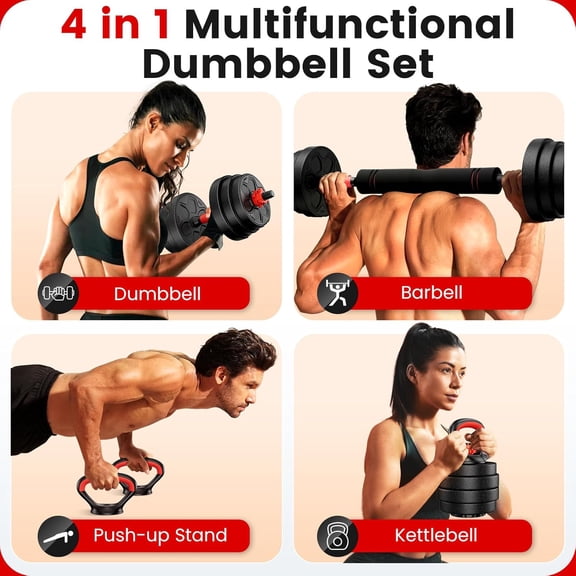 Adjustable Dumbbell Set 20-90lbs 5-in-1 Free Weight Kit with Connector Bar for Home Gym, Multi-Function Strength Training Equipment for Men Women