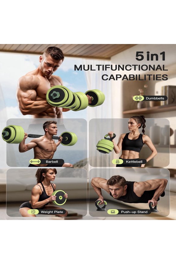 Adjustable Dumbbell Set 22 42 62LBS, 5 - in - 1 Free Weight Dumbbell Set Used as Dumbbell, Kettlebell, Barbell, Push - Up Stand, Weight Plate, Iron Sand Weights Set with Connector,