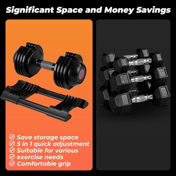 Adjustable Dumbbell Set 22lb Pair with Fast Weight Change for Home Gym