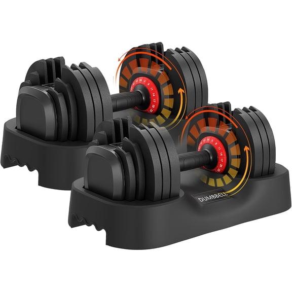 Adjustable Dumbbell Set, 25lbs 56lbs Free Weights Dumbbells Set, Fast Adjust Dumbbell Weight Set with Anti-Slip Handle and Tray for Home Gym Strength Training Equipment (56LBS * 2Pcs)