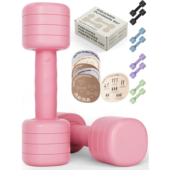 Adjustable Dumbbell Set|2LB 3LB 4LB 5LB Light Hand Weights for Women|One-Twist Weight Adjustment|Non-Slip Curved Grip Handle|Free Weights for  Gym, Rehab, Pilates, Yoga, Strength