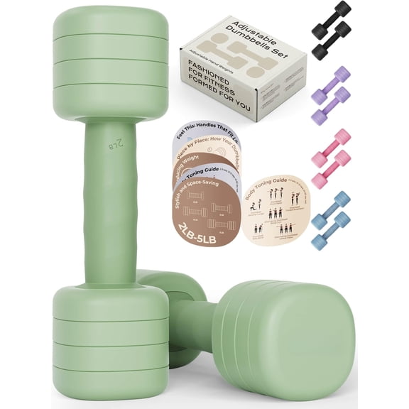 Adjustable Dumbbell Set|2LB 3LB 4LB 5LB Light Hand Weights for Women|One-Twist Weight Adjustment|Non-Slip Curved Grip Handle|Free Weights for  Gym, Rehab, Pilates, Yoga, Strength