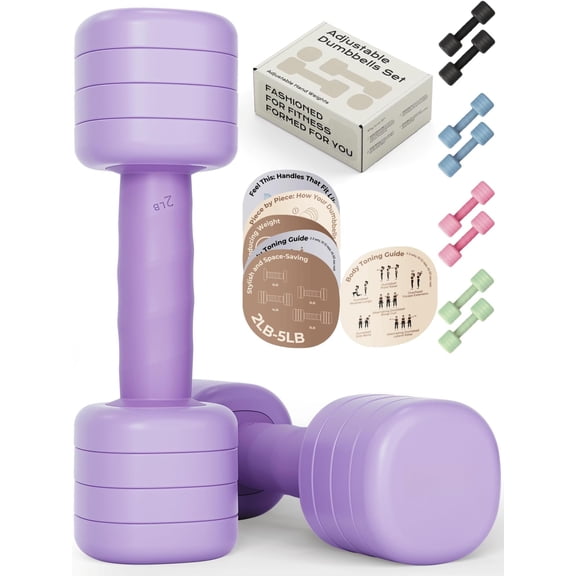 Adjustable Dumbbell Set|2LB 3LB 4LB 5LB Light Hand Weights for Women|One-Twist Weight Adjustment|Non-Slip Curved Handle| Weights for Gym, Rehab, Pilates, Yoga, Strength
