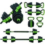Adjustable Dumbbell Set, 30Lbs Free Weight Set with Connector, 4 In1 Dumbbells Set Used As Barbell, Kettlebells, Push Up Stand,Green and Black
