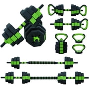 Adjustable Dumbbell Set, 30Lbs Free Weight Set with Connector, 4 In1 Dumbbells Set Used As Barbell, Kettlebells, Push Up Stand,Green and Black