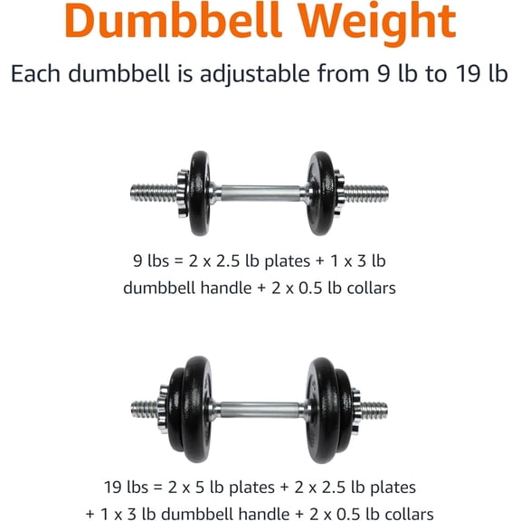 Adjustable Dumbbell Set, 38 lbs Total Weight with Storage Case for Home Gym Strength Training
