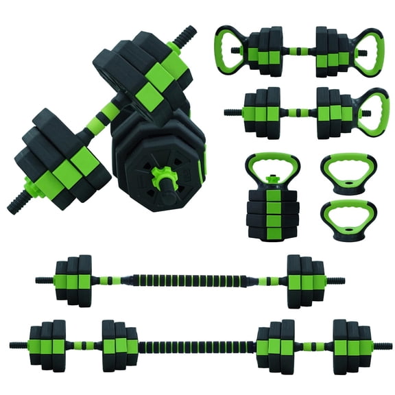 Adjustable Dumbbell Set, 4 in 1 Adjustable Kettlebell Set,44lbs Weight Set Used as Kettlebells, Barbell, Push up Stand for Home Gym,Green and Black,Octagon Head