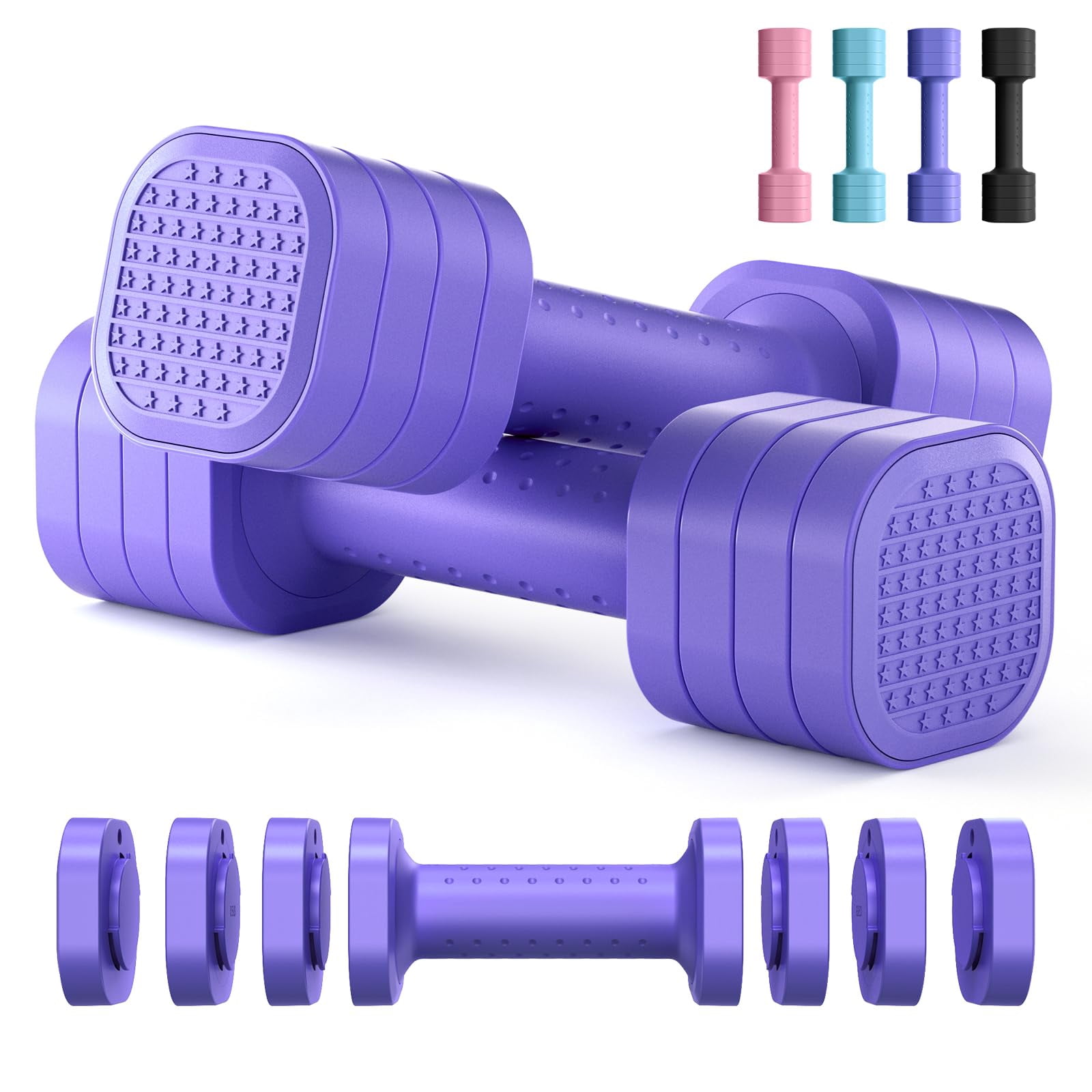 Adjustable Dumbbell Set  4 In 1 Free Weight For Women Hand At Home Each 2lb 3lb 4lb 5lb With Tpu Soft Rubber Handle Gym Aquatic Fitness Equipment Purple