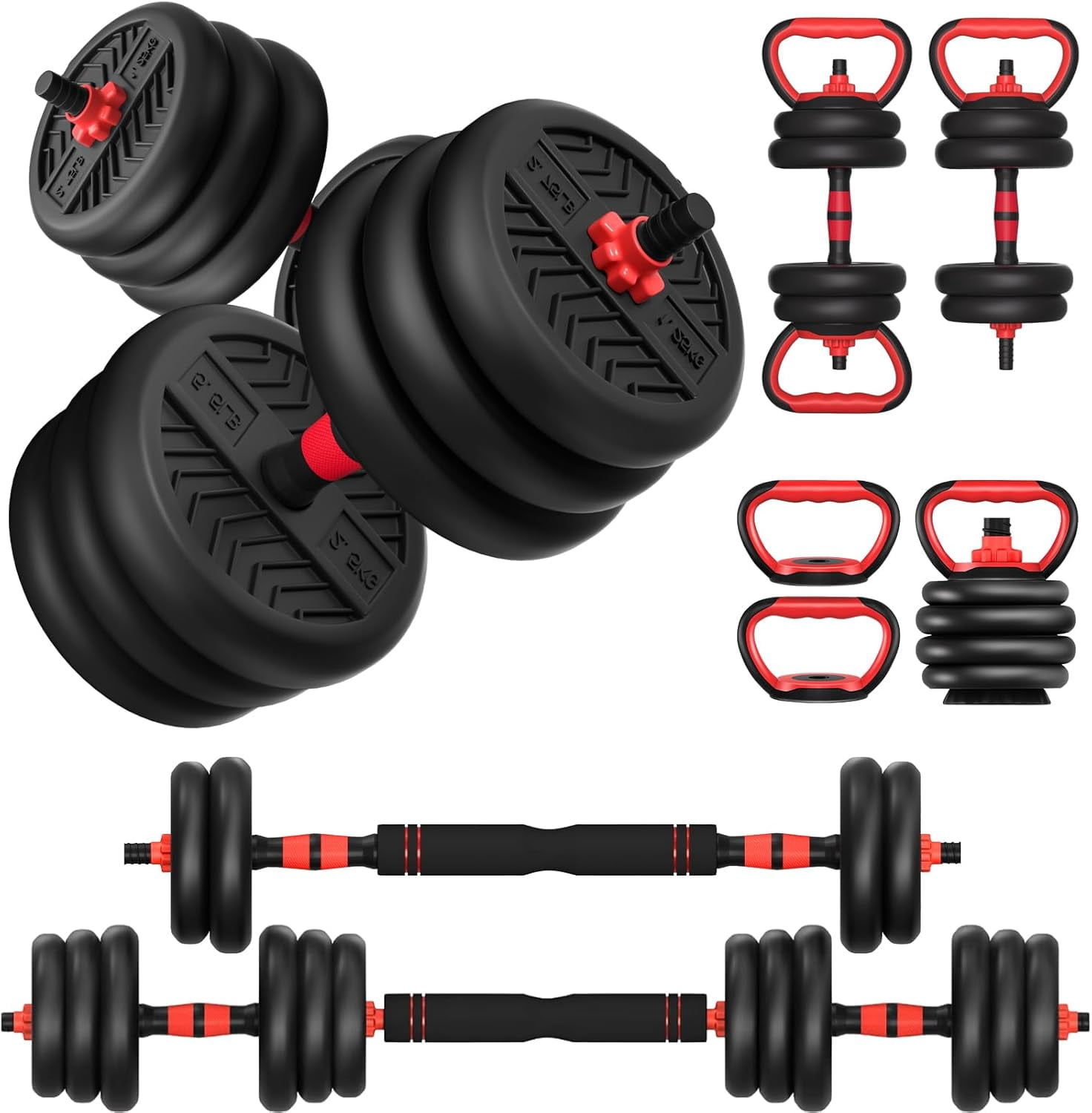 Adjustable Dumbbell Set, 4-in-1 Free Weights for Home Gym, Converts to Barbell, Kettlebells and Push-Up Stand, 20 to 80 lbs for Men and Women
