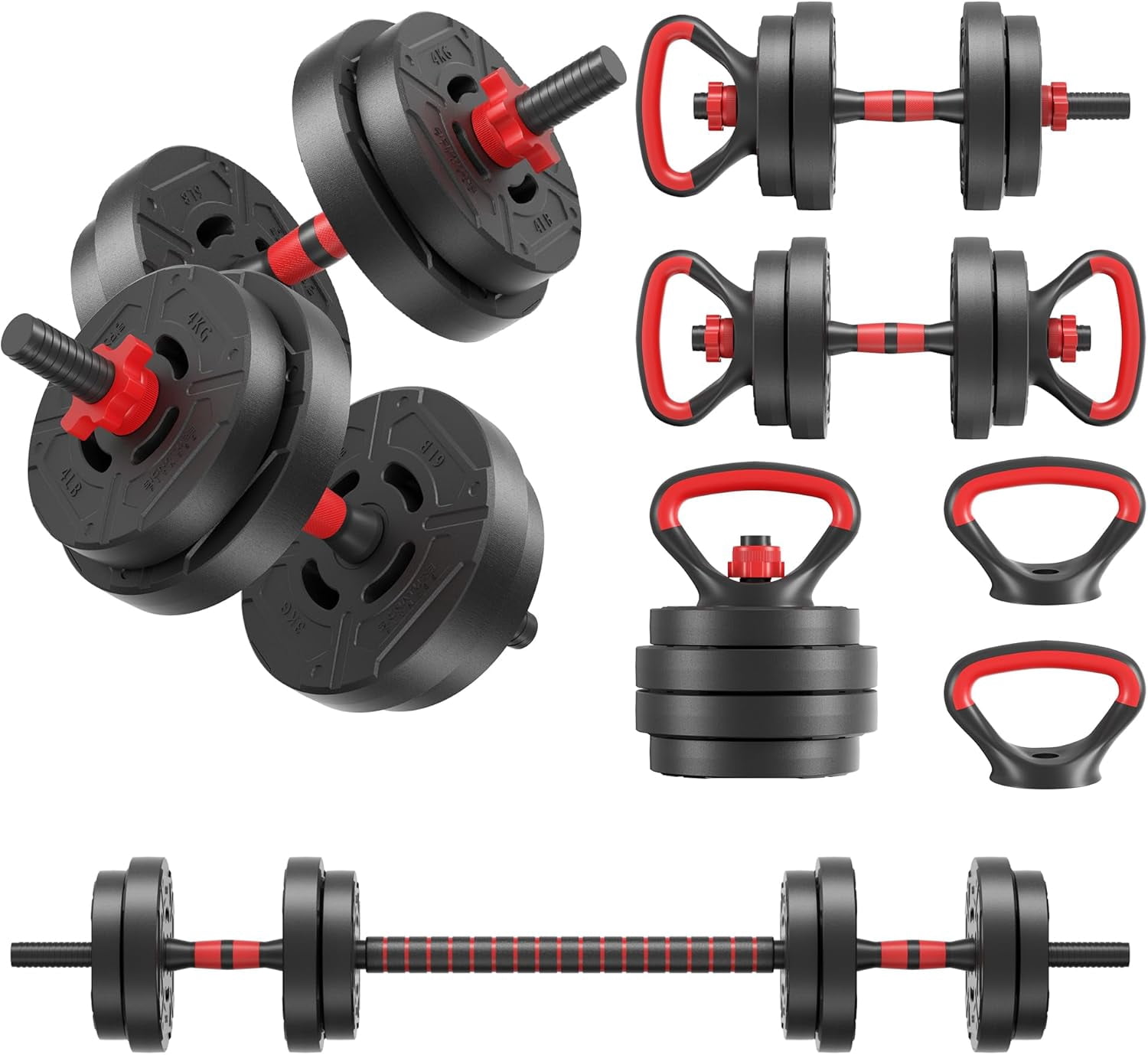 Adjustable Dumbbell Set, 40/60LBS Free Weight Set, Multi-Functional Portable Changeable Dumbbell Barbell Kettlebell Set for Home, Multiple Style