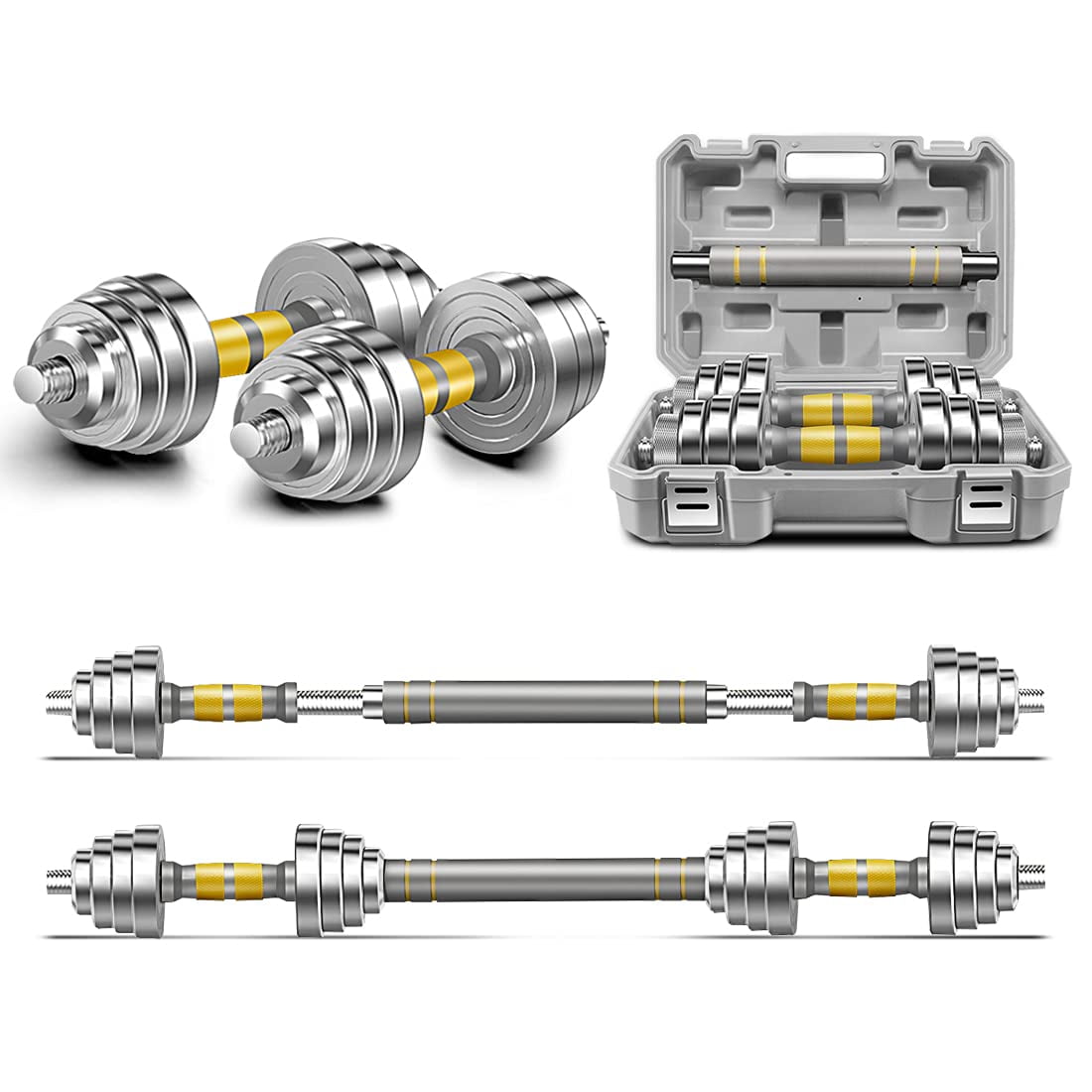 Adjustable Dumbbell Set - 44/66/88 Lbs Weights  Barbell 3 In 1 Steel Dumbbells Pair With Connecting Rod For Adults Women Men Fitness Workout Home Gym Exercise Equipment