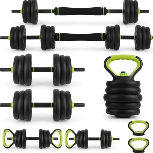 Adjustable Dumbbell Set 44LB, 4-in-1 Free Weight Set with Barbell & Kettlebell & Push-Up Handles, Compact All-in-One Home Gym for Men & Women, Anti-Slip Grip, Quiet Rubber-Coated Plates