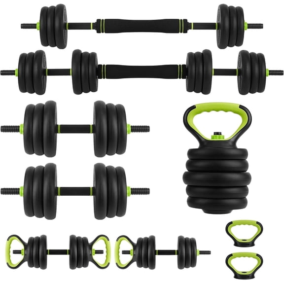 Adjustable Dumbbell Set, 44Lbs 4-in-1 Free Weight Set with Connector, Converts to Barbell, Kettlebell & Push-Up Stand, Home Gym Equipment for Men/Women, Compact Dumbbell Stand Hand Weights