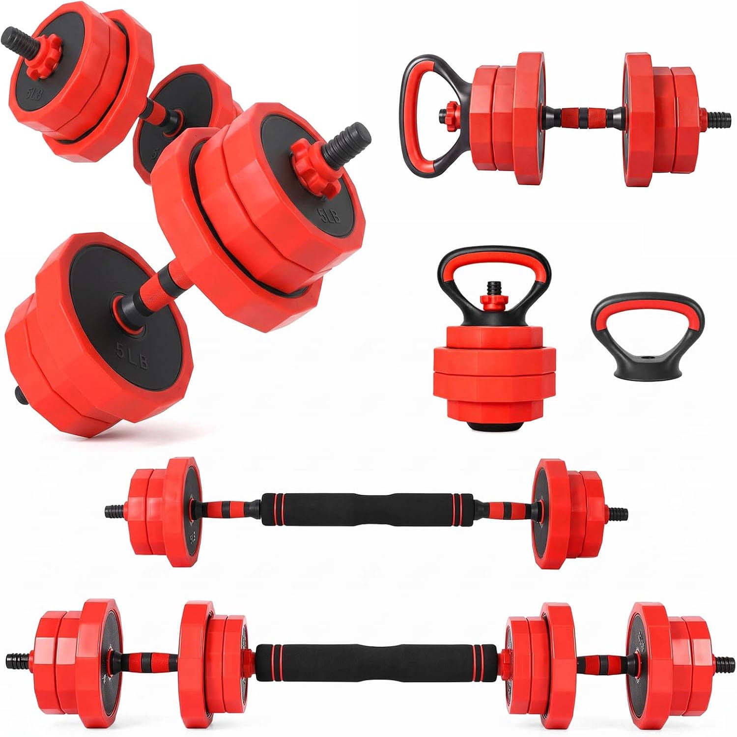 Adjustable Dumbbell Set, 45Lbs Free Weight Set with Connector, 4 in 1 Gym Set Used As Kettlebell, Dumbbell, Home Gym Weight Dumbbells Set