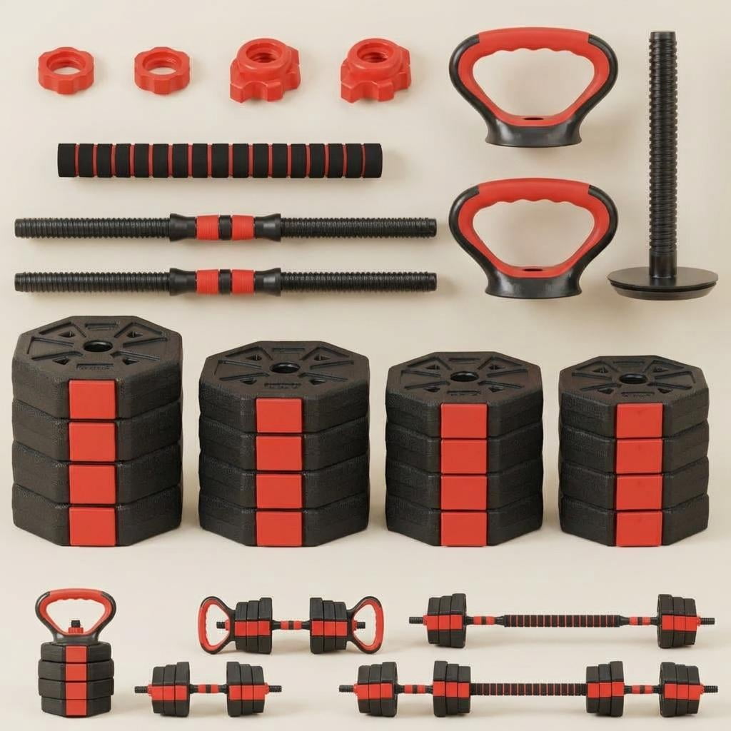 Adjustable Dumbbell Set 66 Lbs, 4 in 1 Free Weights Set with Connector, Dumbbells Barbell Kettlebell Push Up Stand for Home Gym, Strength Training and Body Building