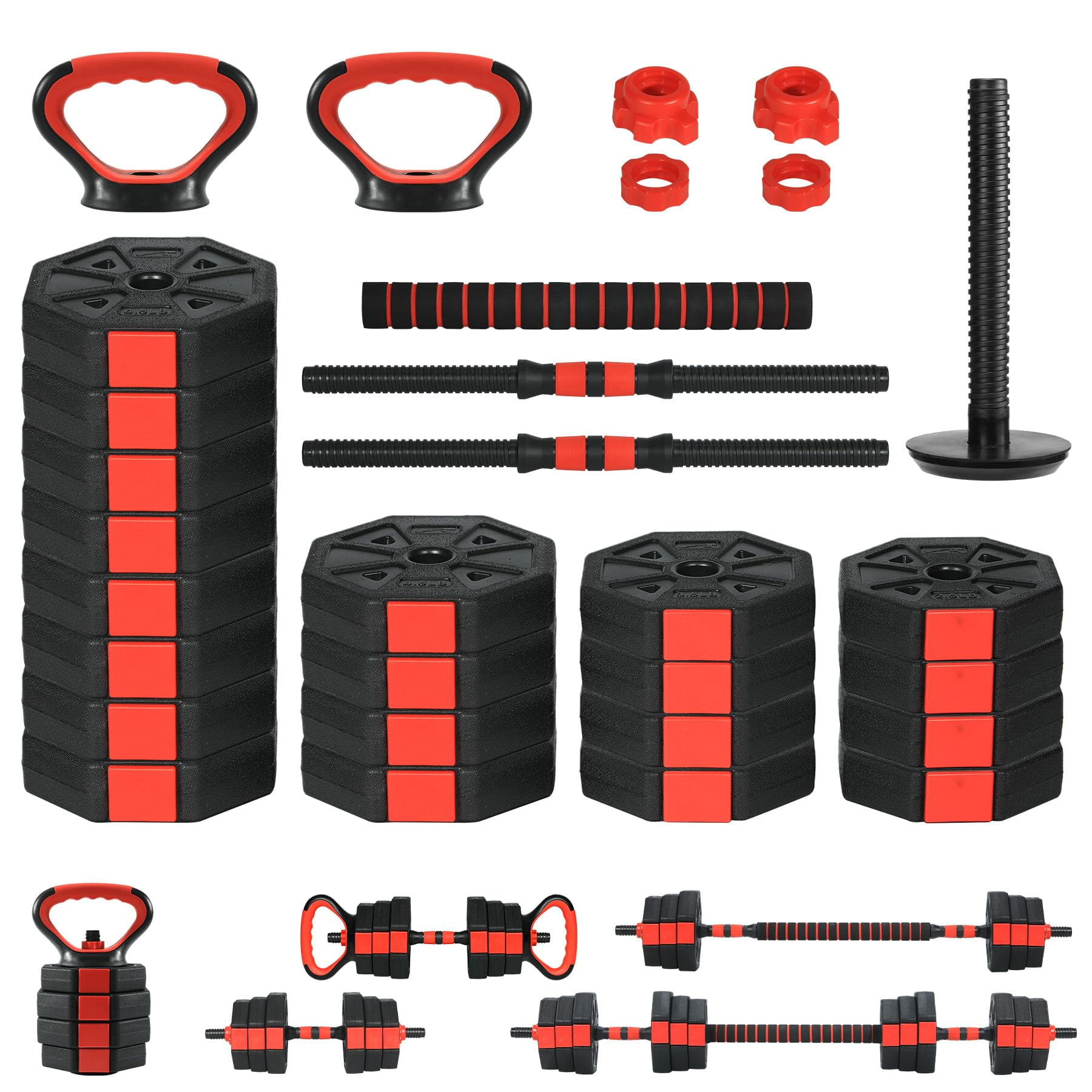 Adjustable Dumbbell Set 66 Lbs, 4 in 1 Free Weights Set with Connector, Dumbbells Barbell Kettlebell Push Up Stand for Home Gym, Strength Training and Body Building