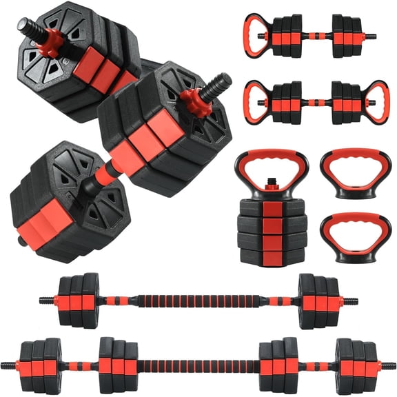 Adjustable Dumbbell Set 66 Lbs Black Red Multi-Functional Fitness Equipment for Home Gym