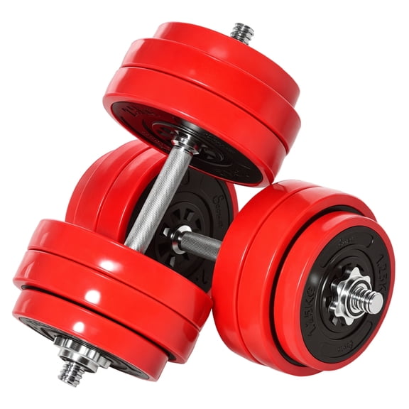 Adjustable Dumbbell Set 66lbs, Convertible Barbell Weight Set for Home Gym - Red
